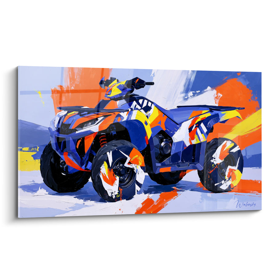 Tableau Quad bleu et orange en pleine touche picturale - Élan figé - Edition Quad