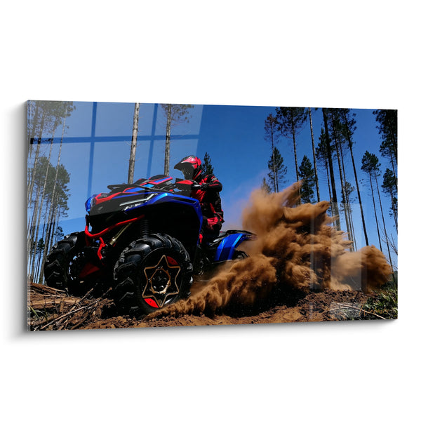 Tableau Quad bleu et rouge sous les pins - Gerbe de terre ocre - Edition Quad