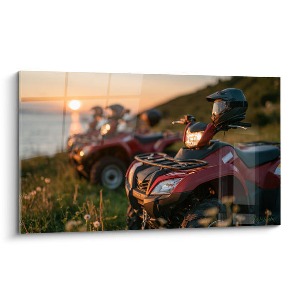 Tableau Quads bordeaux garés au coucher du soleil - Escapade au crépuscule - Edition Quad