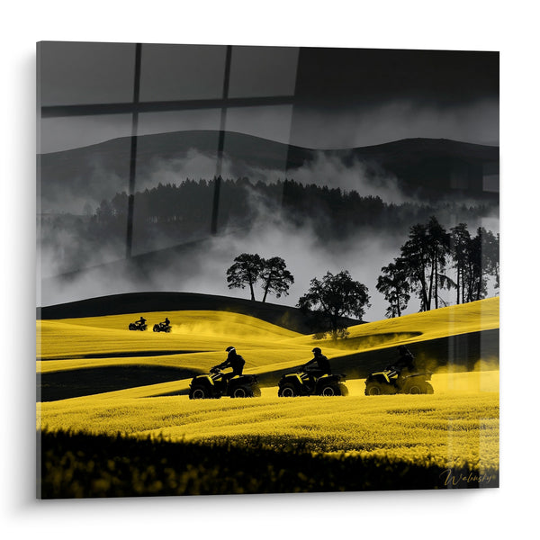 Tableau Quads noirs dans un champ jaune - Cavalcade dorée - Edition Quad