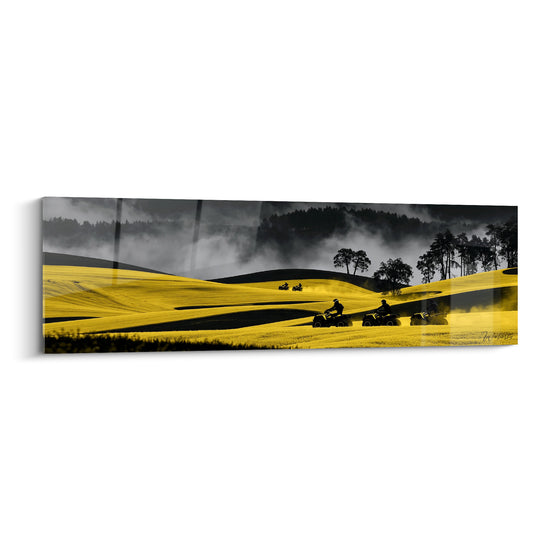 Tableau Quads dans des collines jaunes brumeuses - Échappée dorée - Edition Quad