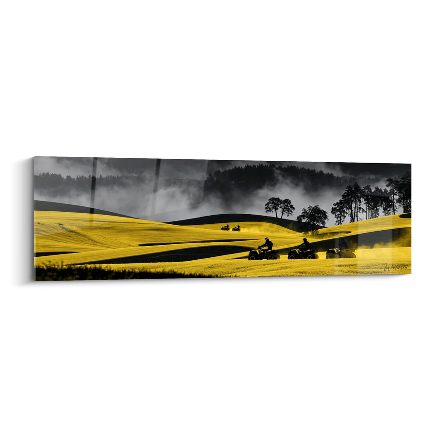 Tableau Quads dans des collines jaunes brumeuses - Échappée dorée - Edition Quad
