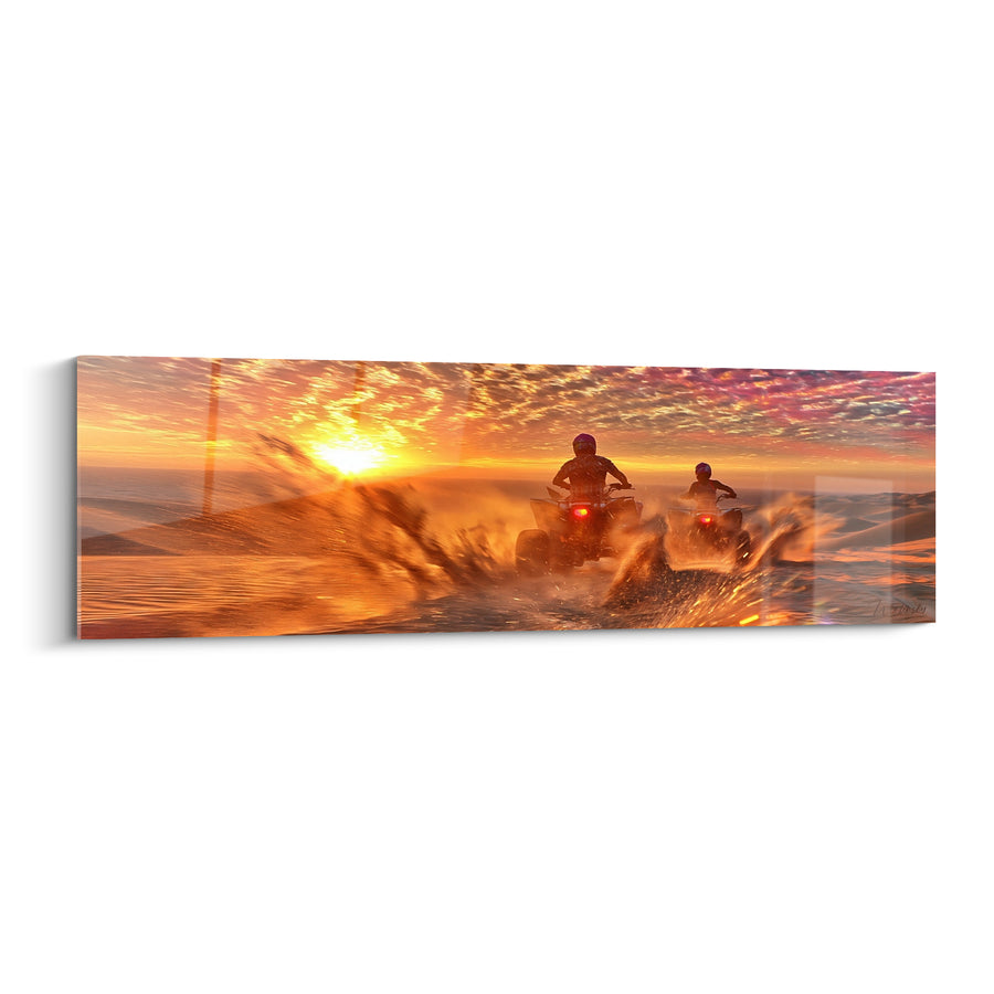 Tableau Quads franchissant une eau dorée - Éclaboussure du crépuscule - Edition Quad