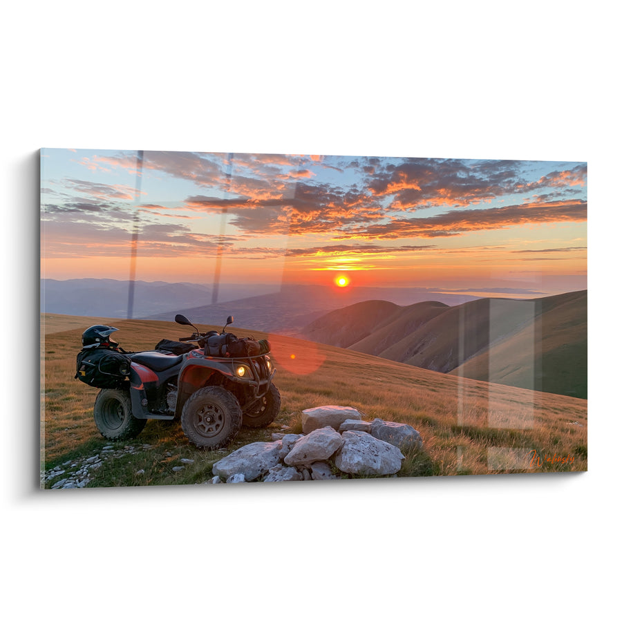 Tableau Quad noir sur crête au coucher doré - Halte au sommet - Edition Quad