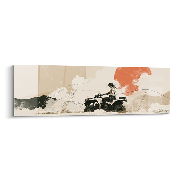 Tableau Quad noir sous un soleil orangé - Cavale vers l'horizon - Edition Quad
