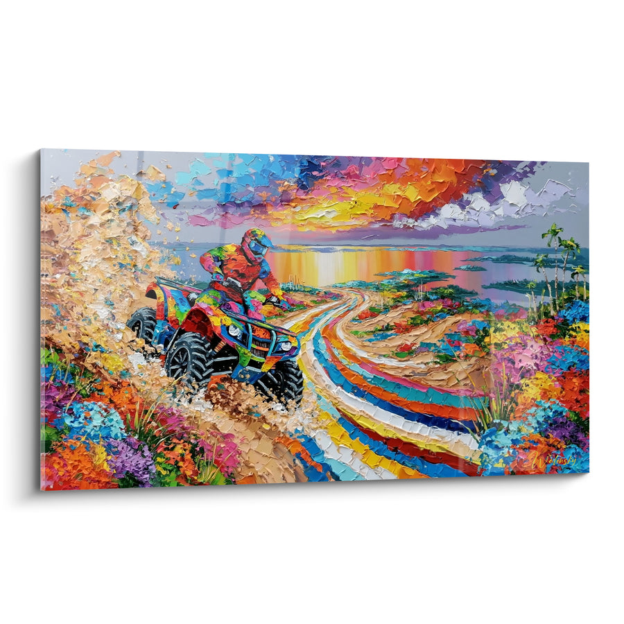 Tableau Quad multicolore sur chemin sableux fleuri - Échappée sauvage - Edition Quad