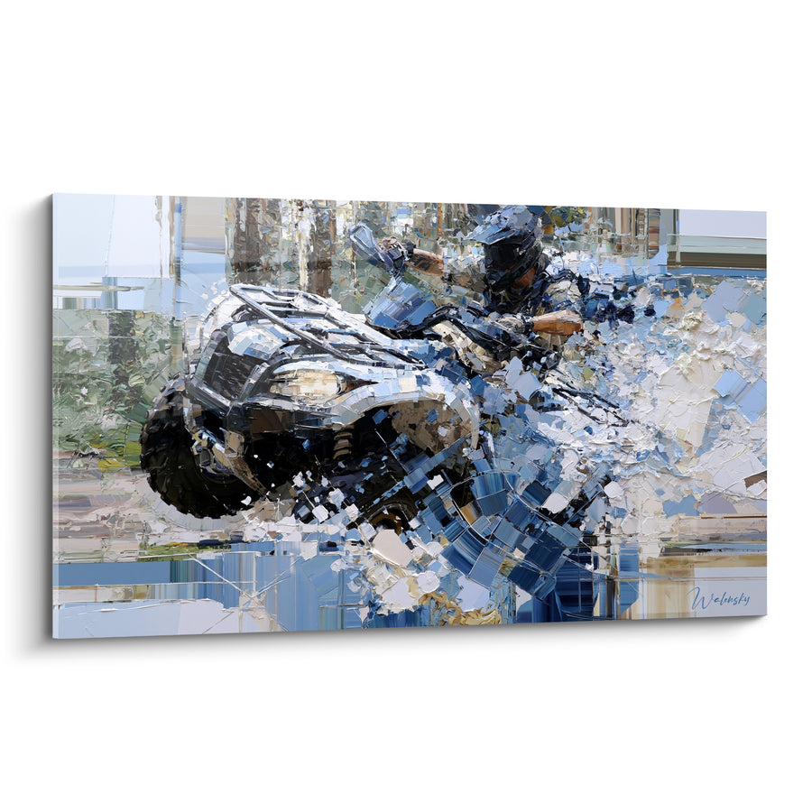 Tableau Pilote bleu et blanc éclats de peinture - Course fracassée - Edition Quad