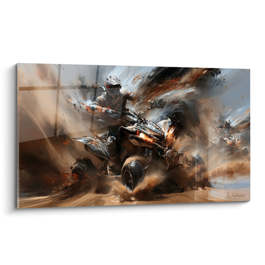 Tableau Pilote gris et sable en pleine course - Furie du désert - Edition Quad