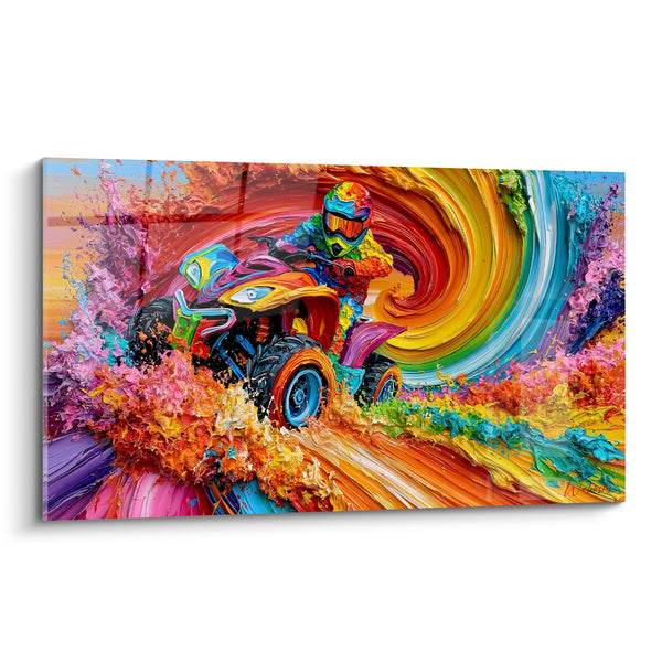 Tableau Pilote de quad tourbillon orange et turquoise - Éruption de vitesse - Edition Quad