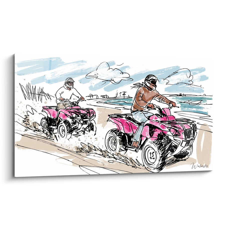 Tableau Quads roses sur piste sablonneuse côtière - Échappée sur le sable - Edition Quad