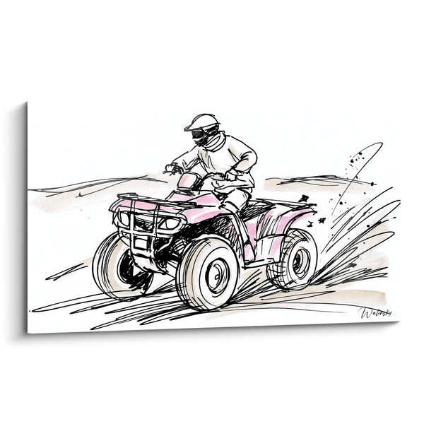 Tableau Quad rose et beige en pleine course - Échappée poussiéreuse - Edition Quad
