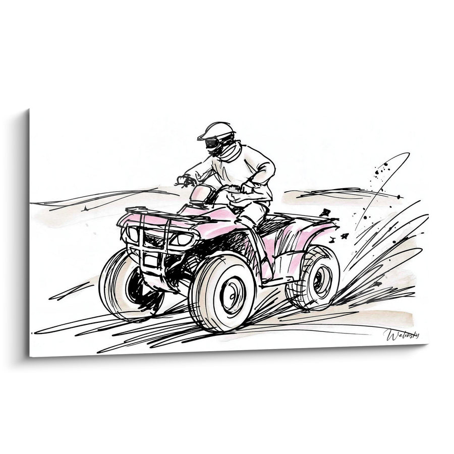 Tableau Quad rose et beige en pleine course - Échappée poussiéreuse - Edition Quad