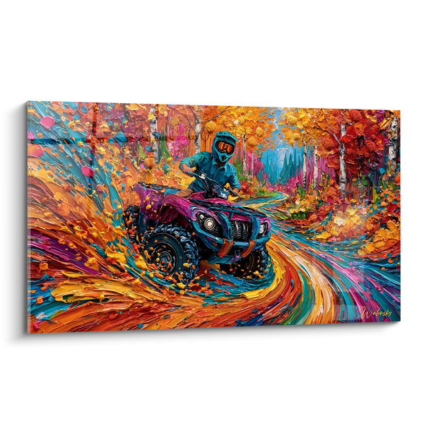 Tableau Quad rose et turquoise en forêt d'automne - Échappée automnale - Edition Quad