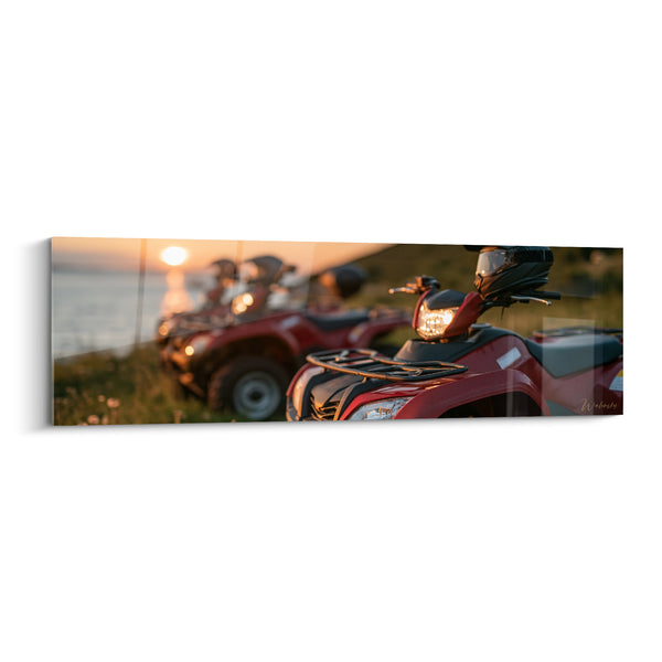 Tableau Quads rouges alignés face au littoral - Halte au crépuscule - Edition Quad