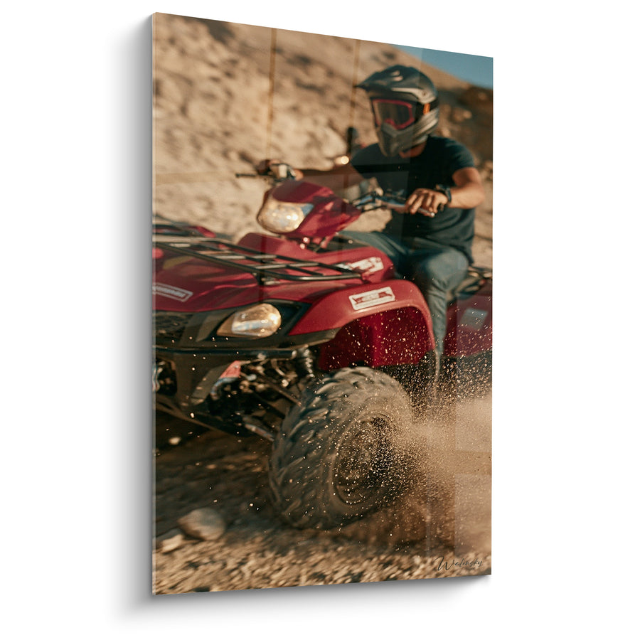 Tableau Quad rouge et sable éclaboussant de terre - Ruée sur piste - Edition Quad
