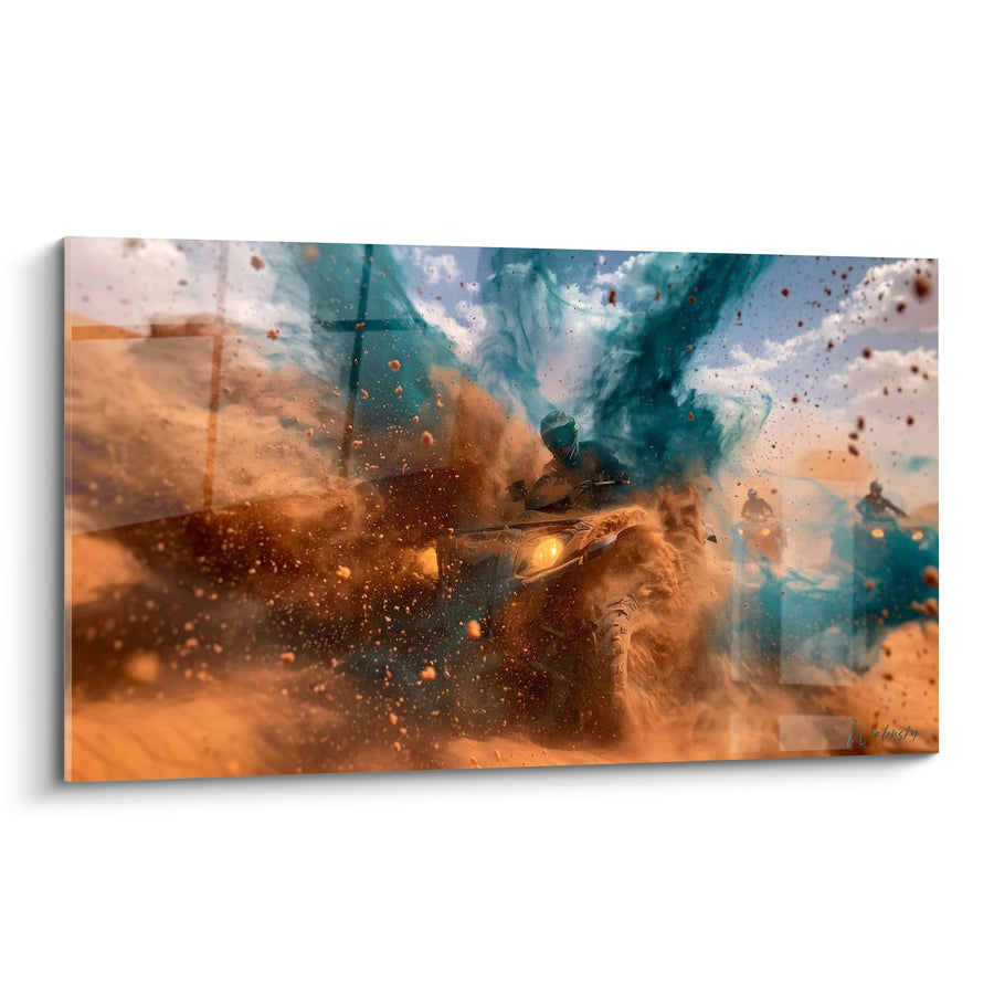 Tableau Quad pilote gerbe de sable ocre - Éruption du désert - Edition Quad