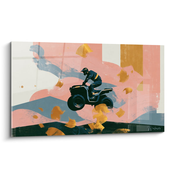 Tableau Quad noir aux touches roses et dorées - Saut suspendu - Edition Quad