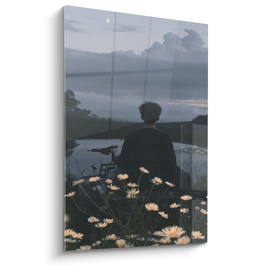 Tableau Quad silhouette bleu et blanc marguerites - Contemplation du soir - Edition Quad