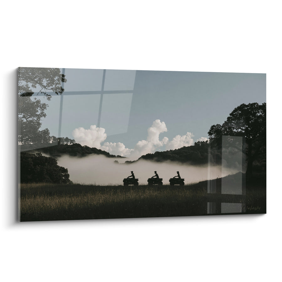 Tableau Trois quads en silhouette dans la brume - Aube brumeuse - Edition Quad