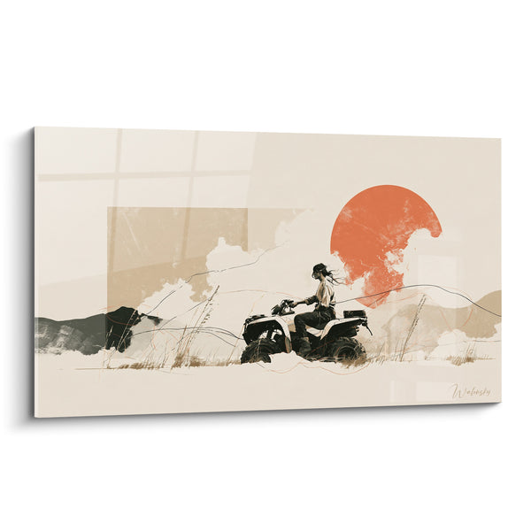 Tableau Cavalier sur quad soleil terracotta - Échappée solitaire - Edition Quad