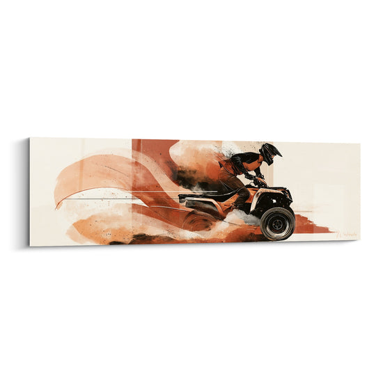 Tableau Quad noir et terracotta traînée large de poussière - Pilote penché en avant - Edition Quad