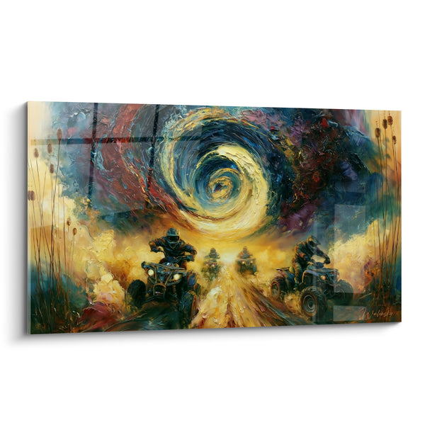 Tableau Quads dans un tourbillon doré et bleu nuit - Course vers l'infini - Edition Quad