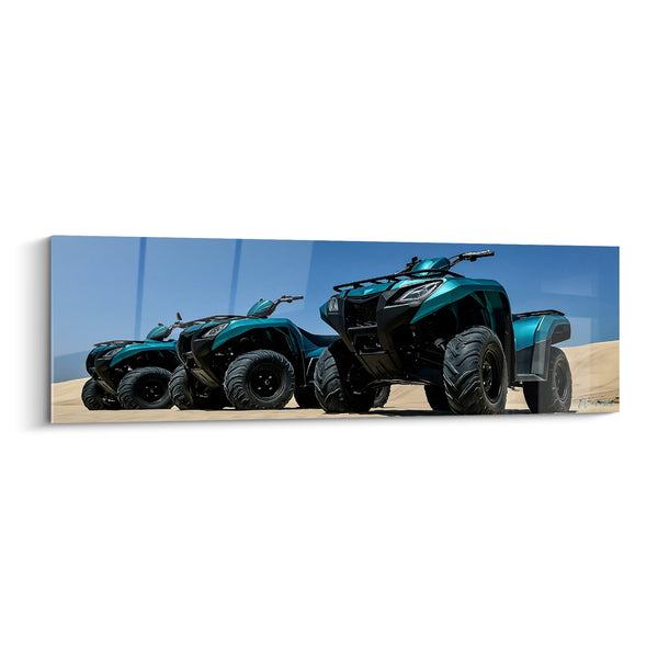 Tableau Quads turquoise et noir alignés en dune - Trio immobile au soleil - Edition Quad