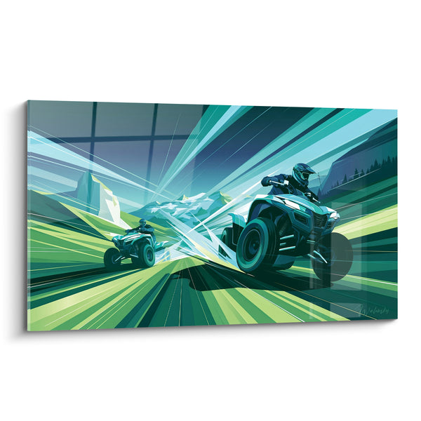 Tableau Quads verts et turquoise en pleine course - Montée d'adrénaline - Edition Quad
