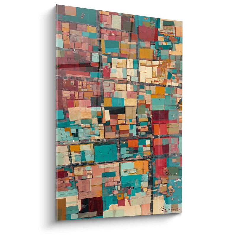 Grid Expressive Energetic Cyan Painting - abstract cubism edition