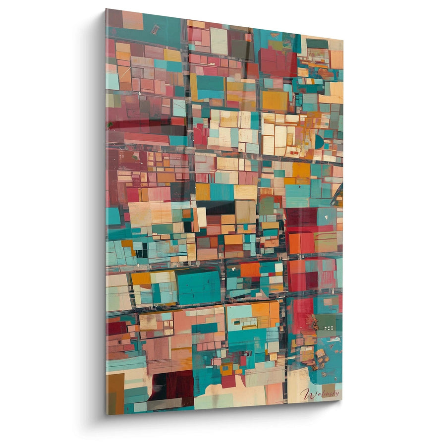Tableau Quadrillage Expressif Énergique Cyan - édition cubisme abstrait