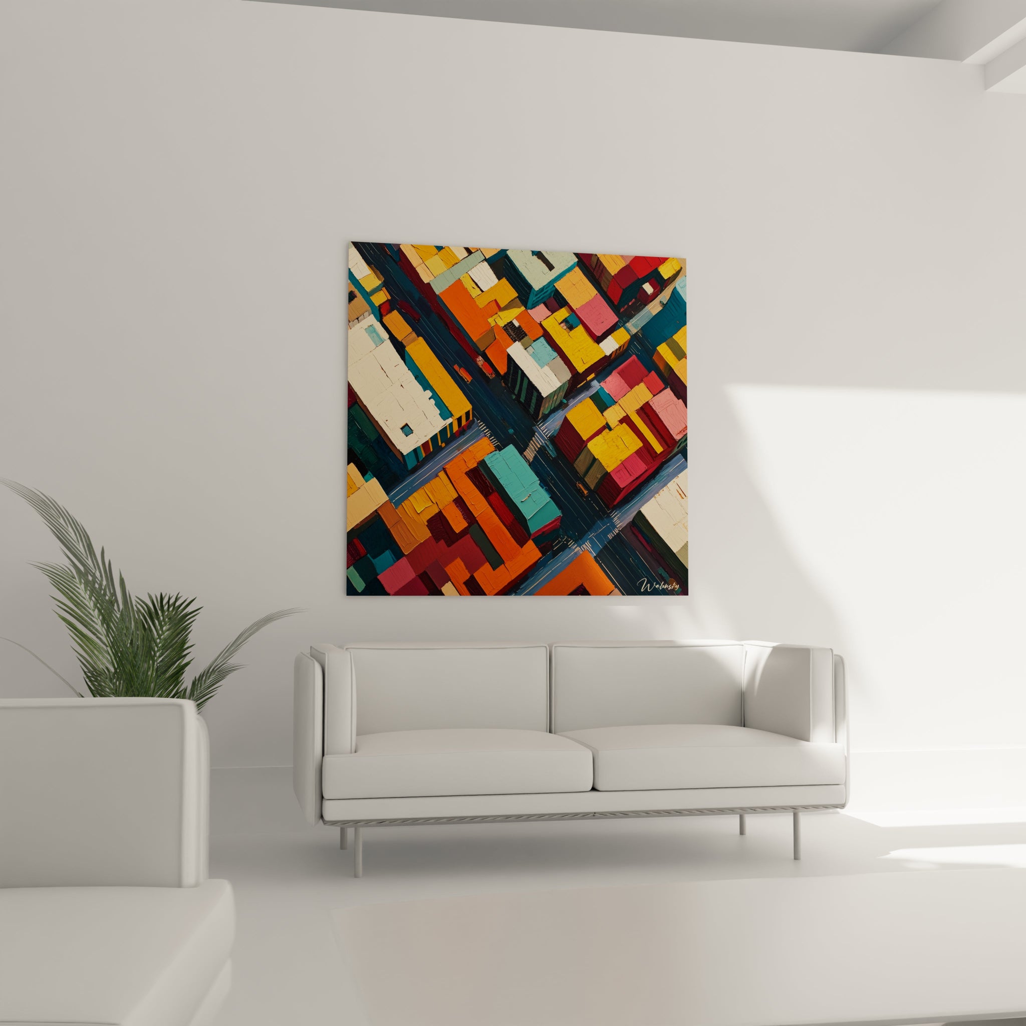Tableau cubisme abstrait de Walensky avec des éclaboussures noires sur fond blanc pour décoration moderne