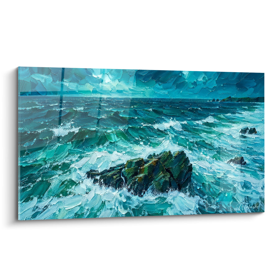 Tableau Mer déchaînée bleue et verte sur rochers - Fureur océane - Edition Quiberon Bretagne France