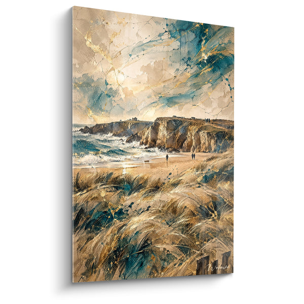 Gemälde Wilde goldene Küste und Petrolblau - Spaziergang zum offenen Meer - Edition Quiberon Bretagne Frankreich