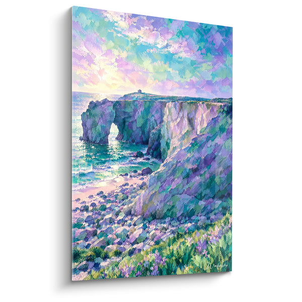 Gemälde Klippe Violett und Felsbogen Türkis - Aufsteller auf der Spitze - Edition Quiberon Bretagne Frankreich