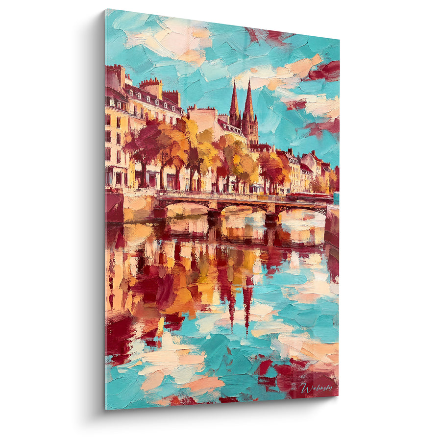 Painting Cathedral and turquoise and ochre river - Stroll along the water - Quimper Brittany France Edition