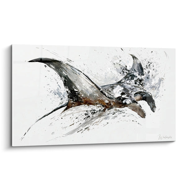 Tableau Raie manta grise et brune éclaboussée d'encre - Fond blanc immaculé - Edition Raie manta
