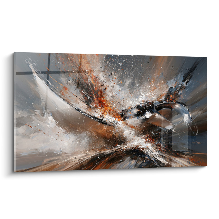 Tableau Raie manta jaillissant en gris et roux - Éclaboussure océanique - Edition Raie manta