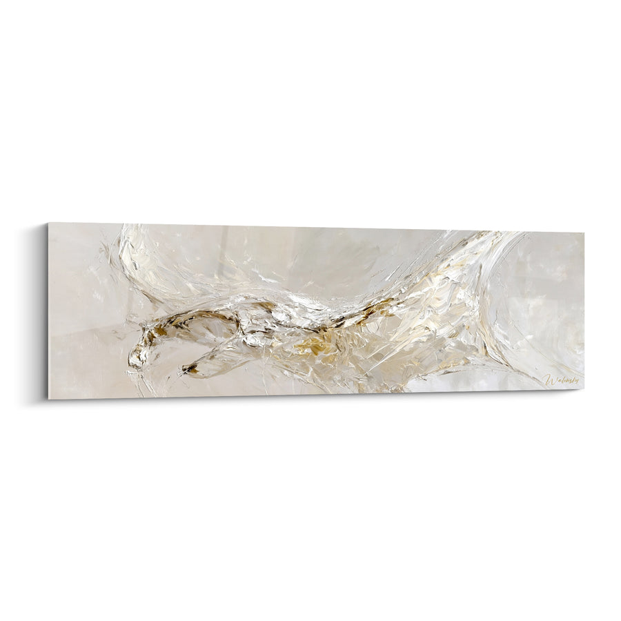 Tableau Raie manta blanche et dorée nageoires déployées - Empâtements texturés au couteau - Edition Raie manta