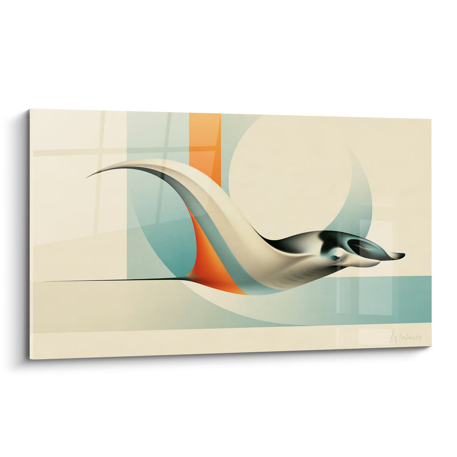 Tableau Raie manta ivoire aux ailes turquoise - Glissement silencieux - Edition Raie manta