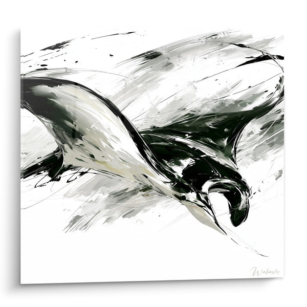 Tableau Raie manta noire aux ailes blanches - Glisse océanique - Edition Raie manta