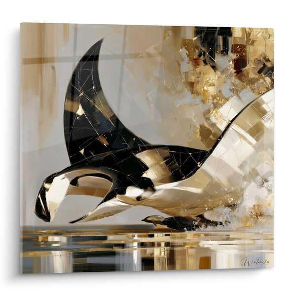 Tableau Raie manta noire aux reflets dorés - Glisse dorée - Edition Raie manta