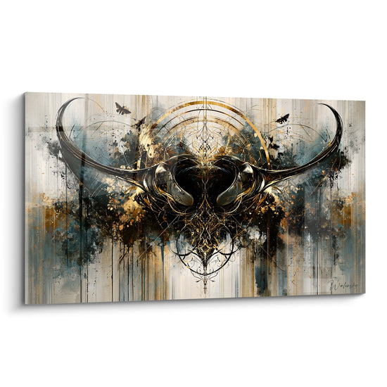 Tableau Raie manta noire et dorée symétrique ornée de papillons - Motif filigrané central - Edition Raie manta