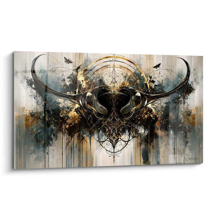 Tableau Raie manta noire et dorée symétrique ornée de papillons - Motif filigrané central - Edition Raie manta