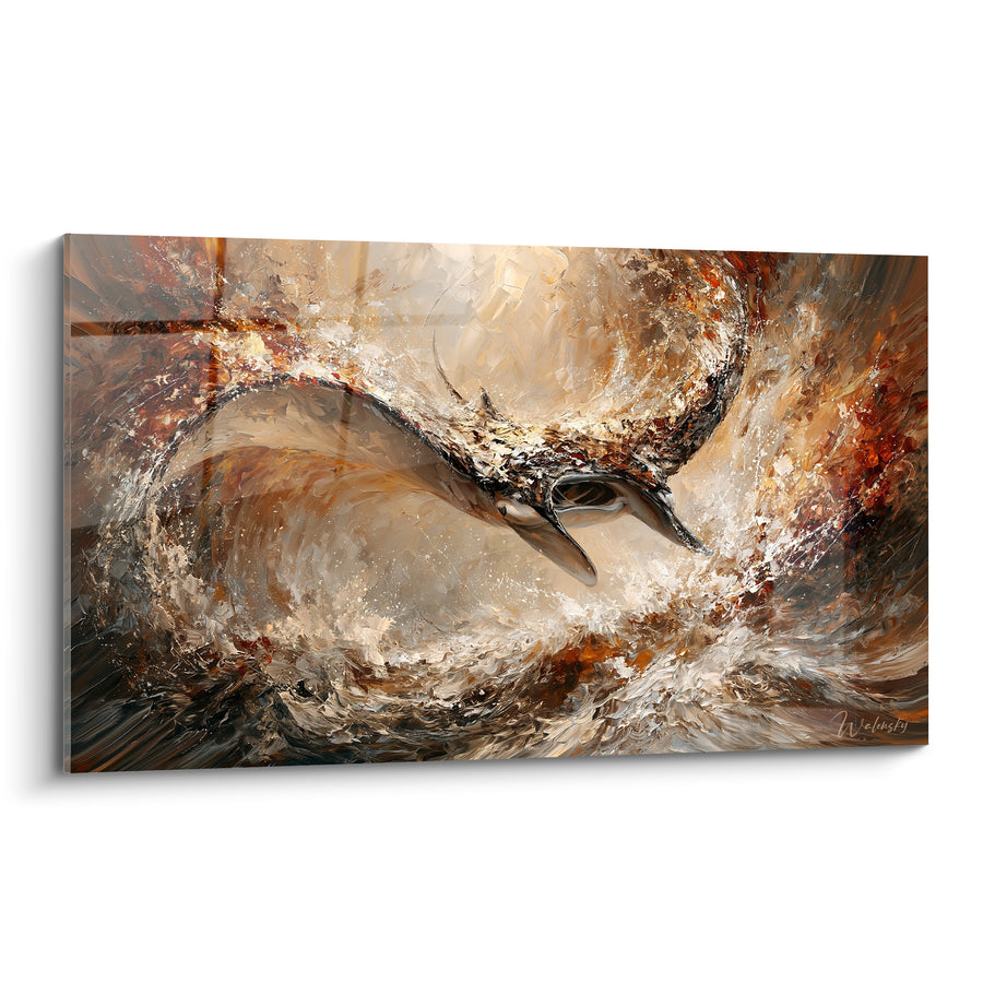 Tableau Raie manta ocre et anthracite dans un tourbillon - Tourbillon océanique - Edition Raie manta