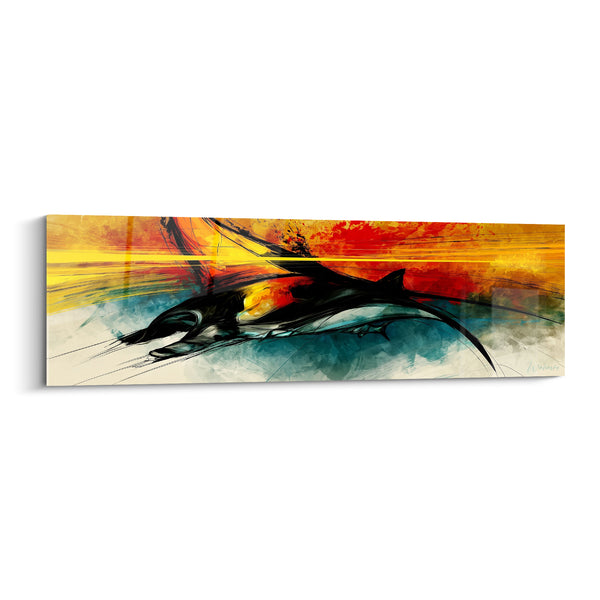 Black Manta Ray Painting with Orange and Blue Tones - Flaming Passage - Raie Manta Edition