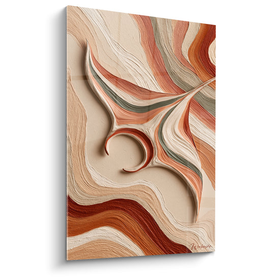 Tableau Raie manta terracotta et beige aux ondulations sculptées - Queue enroulée en spirale - Edition Raie manta