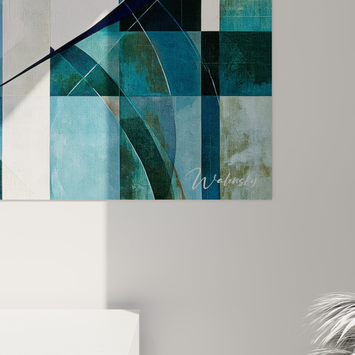 Facettes bleu marine et turquoise de la raie manta révélant le grain de la toile et les traits fins du pinceau