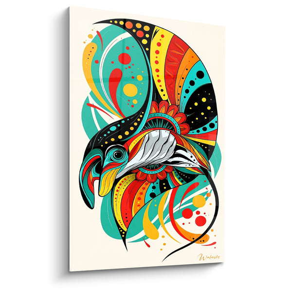 Tableau Raie manta stylisée turquoise et rouge - Danse graphique tropicale - Edition Raie manta