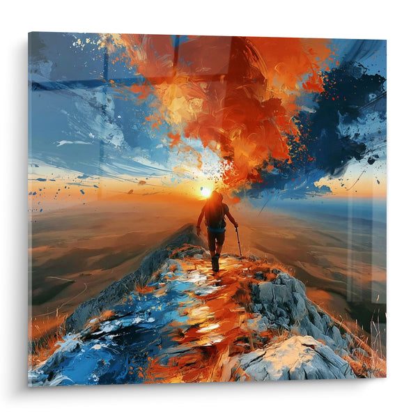 Tableau Randonneur sur crête bleue et orange - Sommet de l'aube - Edition Randonnée