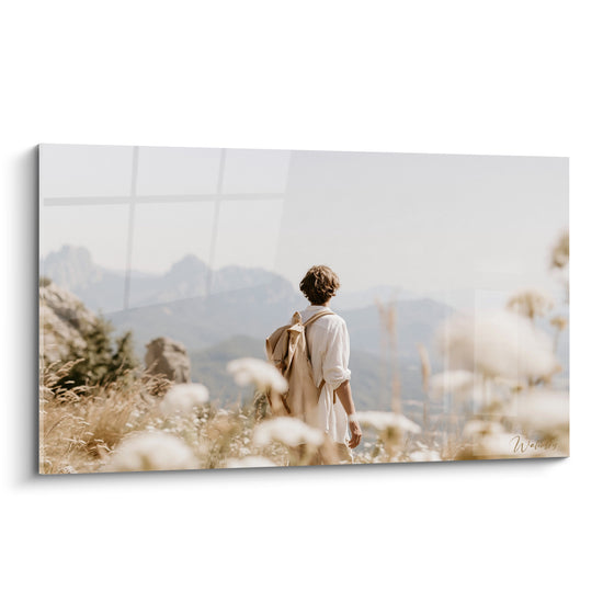 Tableau Randonneur beige aux fleurs sauvages - Instant de contemplation - Edition Randonnée
